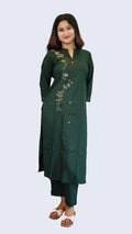 Women Cotton Mix Two‑Piece Green Kurti Set with Pockets.
