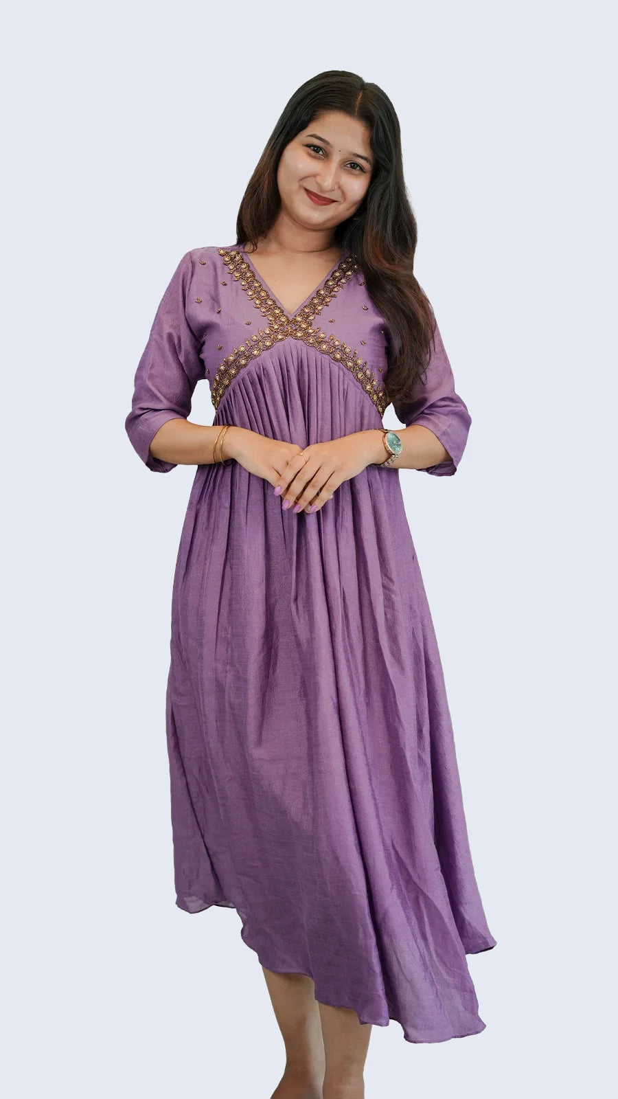 Soft satin with bead worked one‑piece for women.