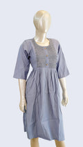 Women Cotton Sateen One‑Piece Kurti with Embroidered Chest Panel — Casual Wear.