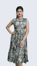 Women Cotton A‑Line Casual Dress with Floral Print & Button Front — Sleeveless/Attached Sleeve Option.