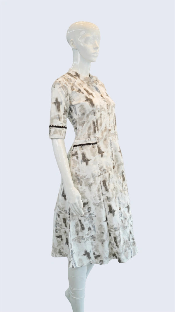 Women Cotton Mix Shirt‑Style Kurti with Abstract Print & Lace Trim — Casual Wear.