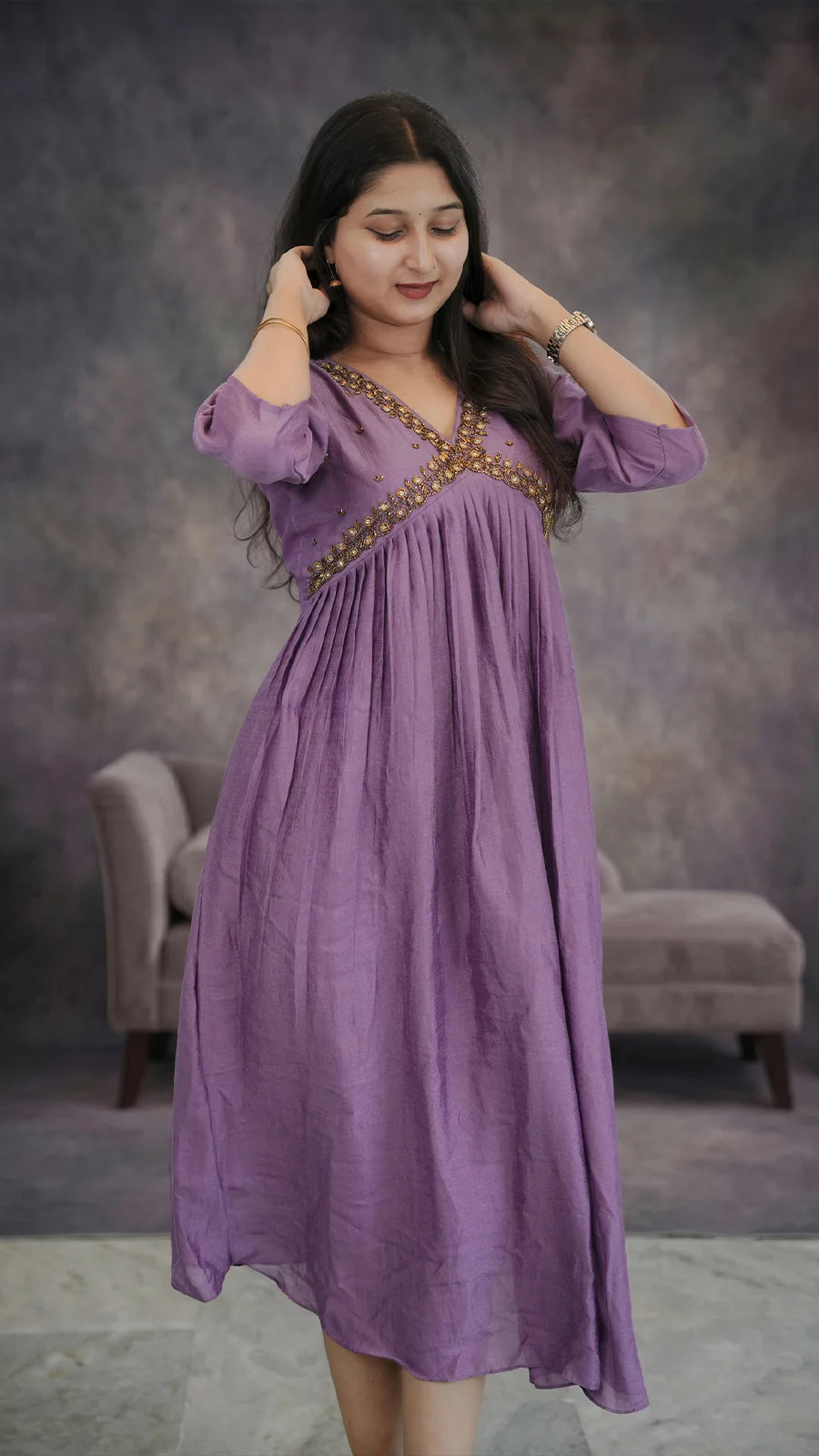 Soft satin with bead worked one‑piece for women.