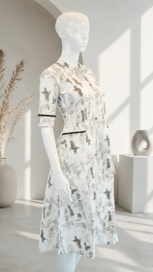 Women Cotton Mix Shirt‑Style Kurti with Abstract Print & Lace Trim — Casual Wear.
