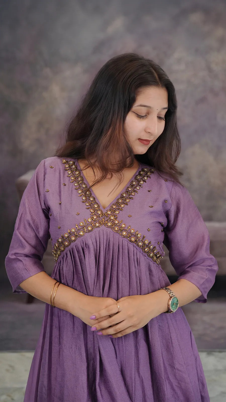 Soft satin with bead worked one‑piece for women.
