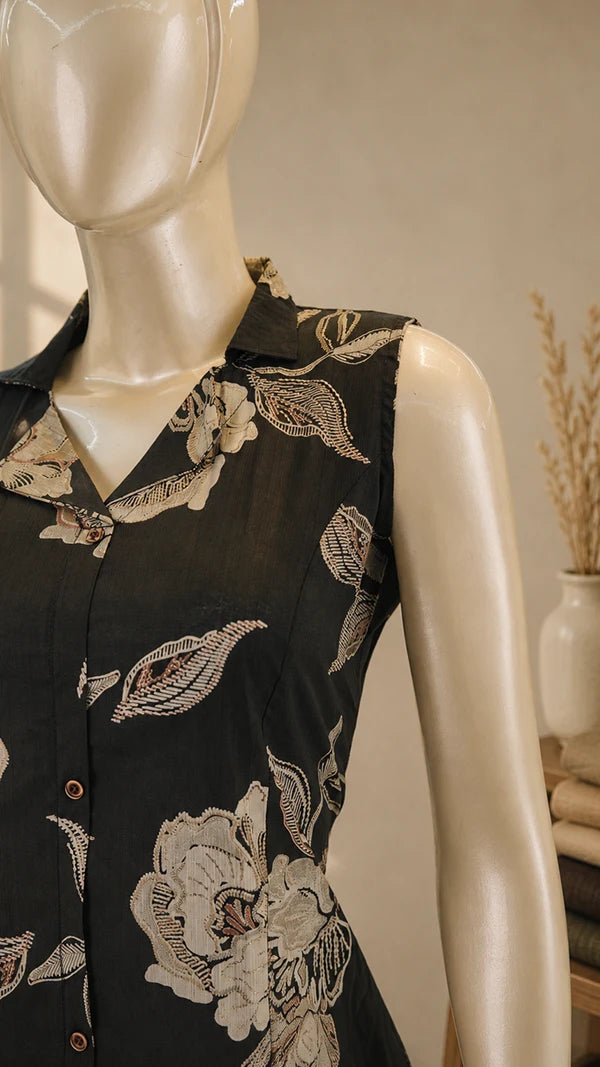 Women Cotton Blend Two‑Piece Co‑ord Set with Shirt Collar, Pocket & Floral Print — Casual Wear.