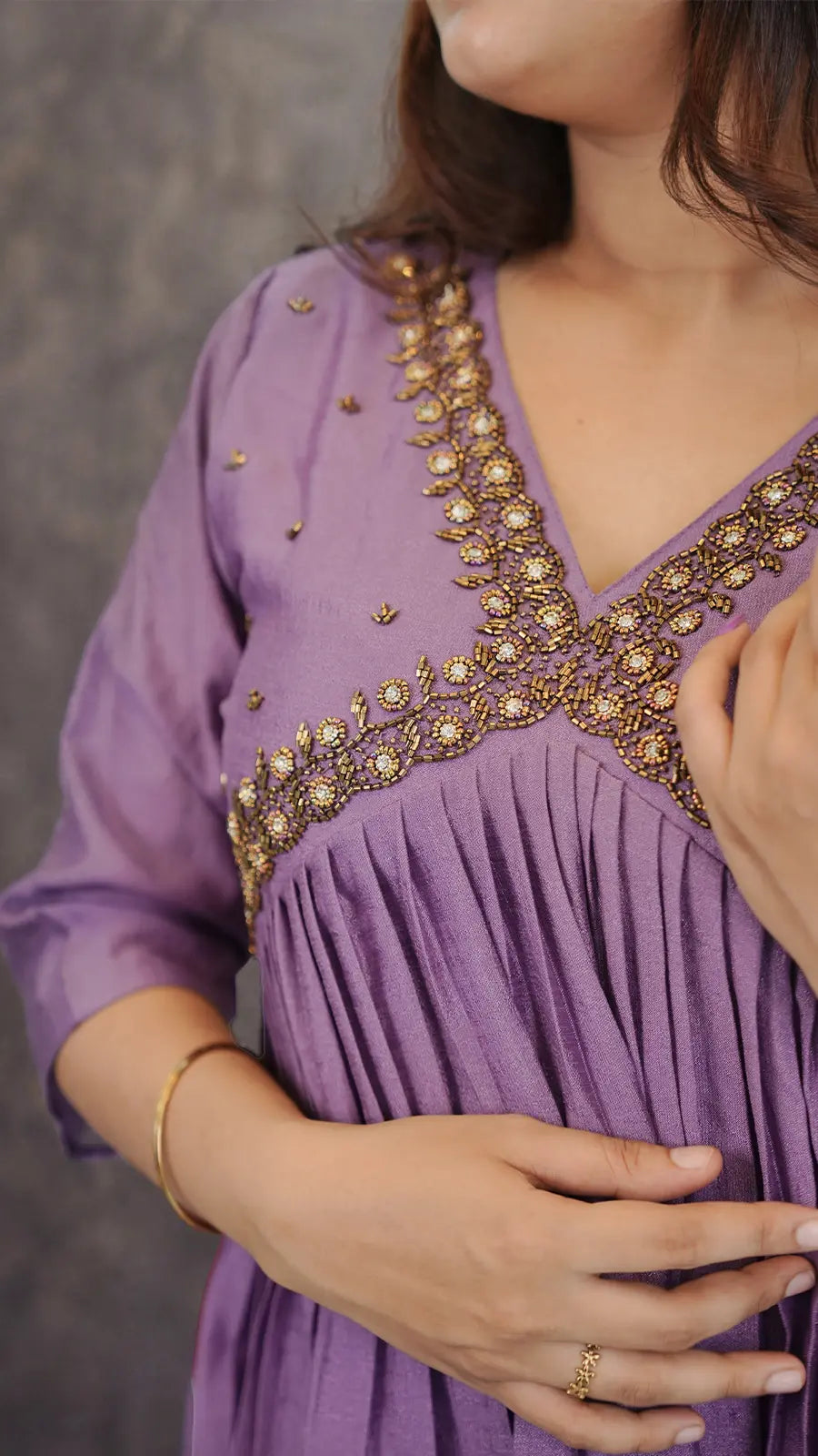 Soft satin with bead worked one‑piece for women.