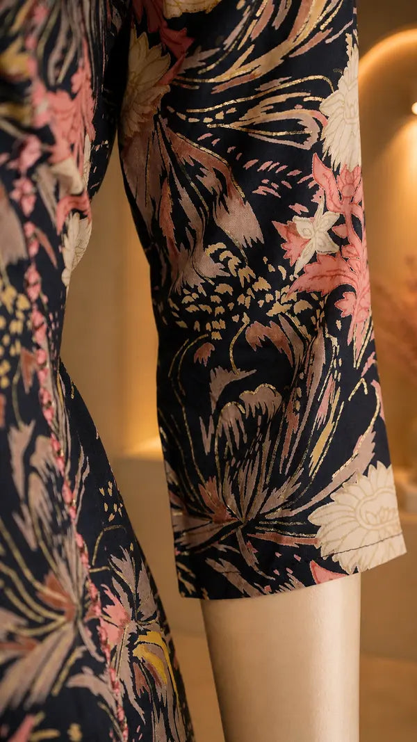 Women Cotton Blend Casual Kurti with Mirror Work Neckline & Floral Print — 3/4 Sleeves.
